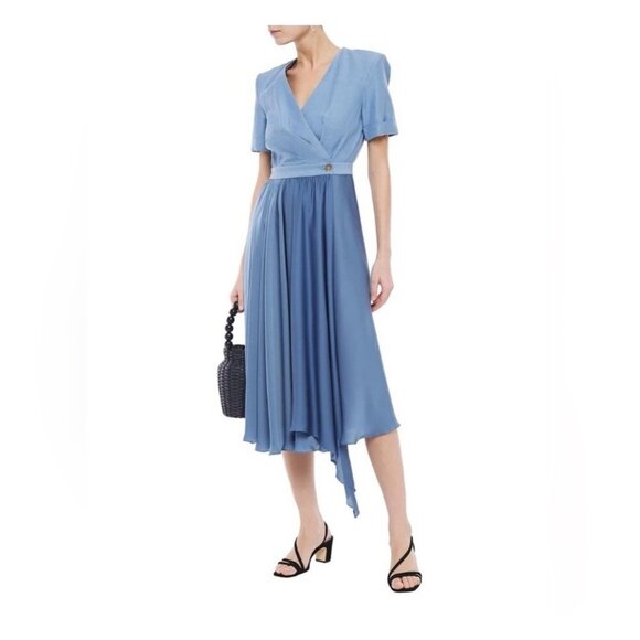 SANDRO Paty Wrap Effect Shantung Satin Midi Dress Women’s 6 Read - Picture 12 of 13